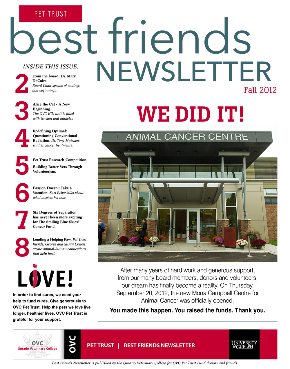 Best Friends Newsletter Fall 2012